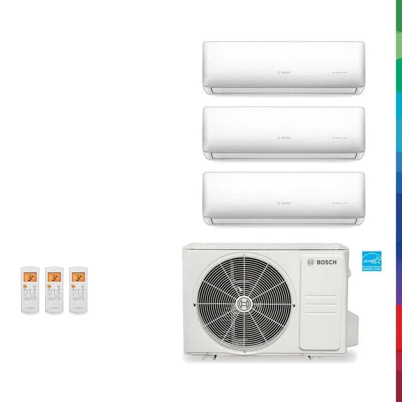 Bosch 3-Zone sistema mini-split senza canalizzazione, 27000 BTU, ENERGY STAR Certificata, Funzione di calore, 2. 25, 230, 27,000 BTU, Bianco, Sistemi multisplit