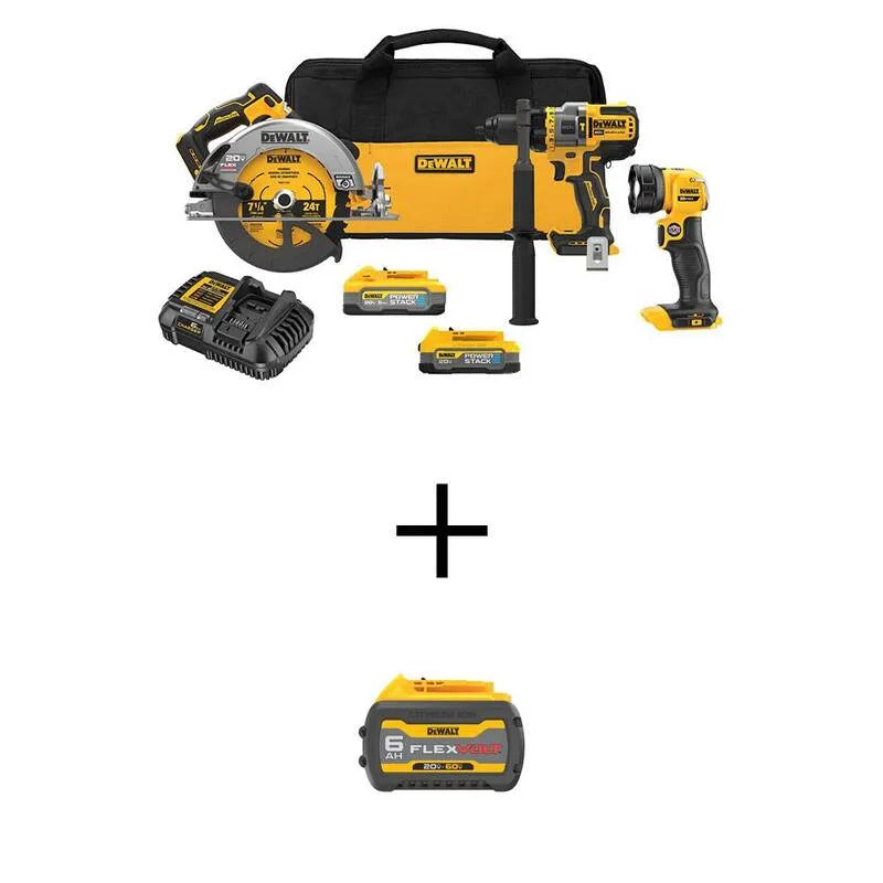 Kit Combo DEWALT 3-utensile, 20V, 60V, 5. 0 Ah Batteria e batteria 1. 7 Ah, Design senza fili, 6. 0Ah, 6.0Ah, 5.0 Ah, 1.7 Ah
