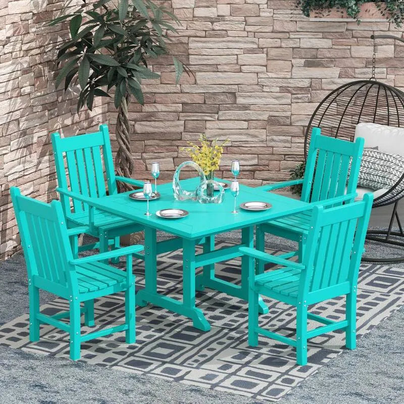 HDPE plastica patio esterno set da pranzo 5 pezzi, Hayes, Turchese, Set da pranzo da esterno